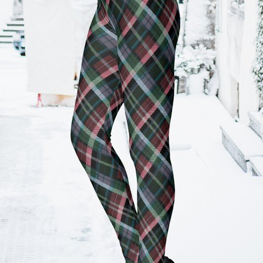 Stylish Red Green Black Tartan Plaid Patterned レギンス