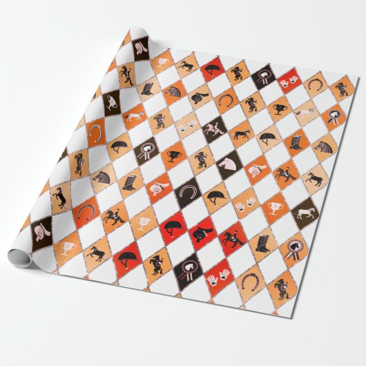 Stylish Red Orange Equestrian Diamond Pattern ラッピングペーパー (アンロールド)