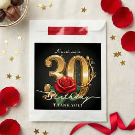 Stylish Red Rose Black Gold Glitter 30th Birthday フェイバーバッグ