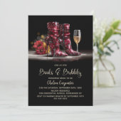 Stylish Red Sequin Boots and Bubbly Bridal Shower 招待状 (スタンド正面)