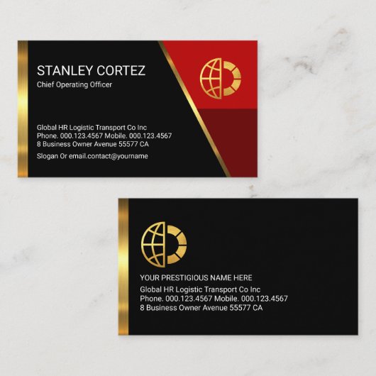 Stylish Red Trapezium Layers Business Owner 名刺 (正面/裏面)