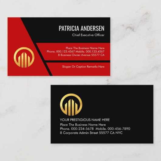 Stylish Red Trapezium Layers Business Owner 名刺 (正面/裏面)