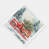 Stylish red truck winter scene rustic napkins set (コーナー)