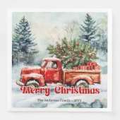 Stylish red truck winter scene rustic napkins set (正面)