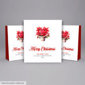 Stylish Red White Poinsettia Custom Name Gift Bag ミディアムペーパーバッグ