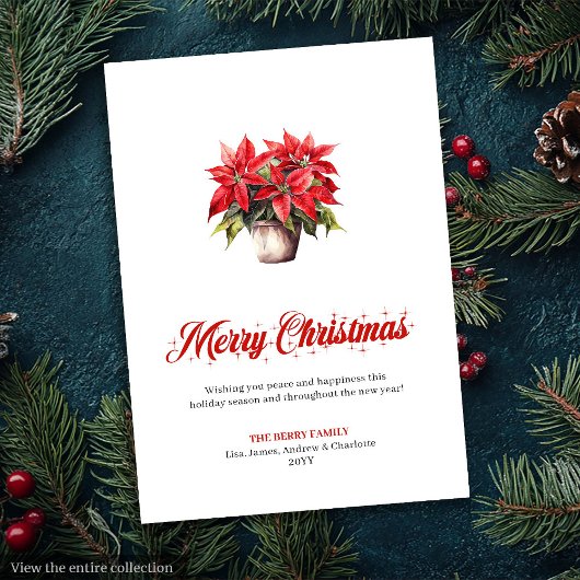 Stylish Red White Poinsettia Holiday Greeting Card シーズンカード