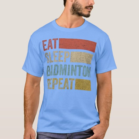 Stylish Retro 70s Eat Sleep Badminton Repeat retro Tシャツ (正面)