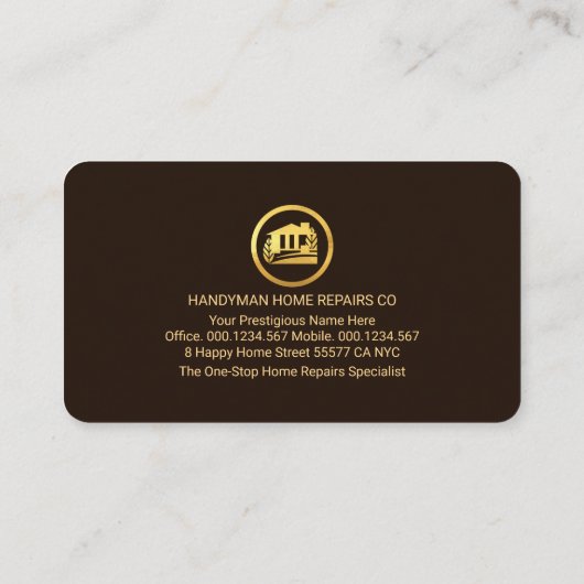 Stylish Retro Brown Shades Gold Handyman Tools 名刺 (裏面)