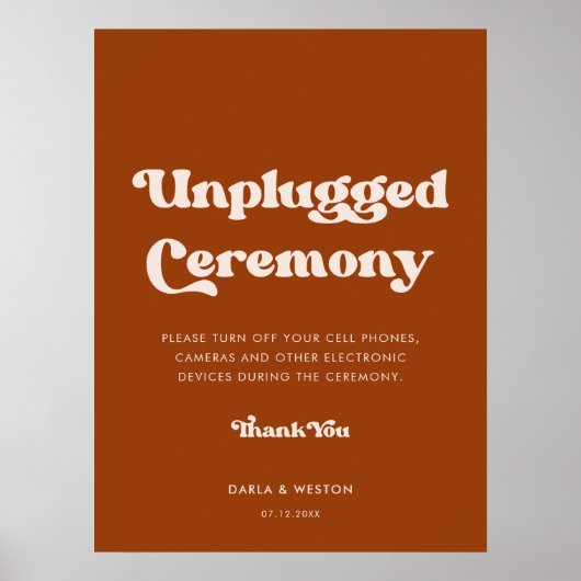 Stylish retro burnt orange Unplugged ceremony ポスター (正面)