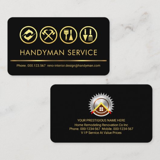 Stylish Retro Gold Tools Line Handyman 名刺 (正面/裏面)