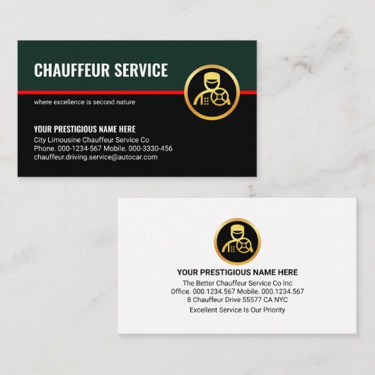 Stylish Retro Layer Red Line Chauffeur Driver 名刺 (正面/裏面)