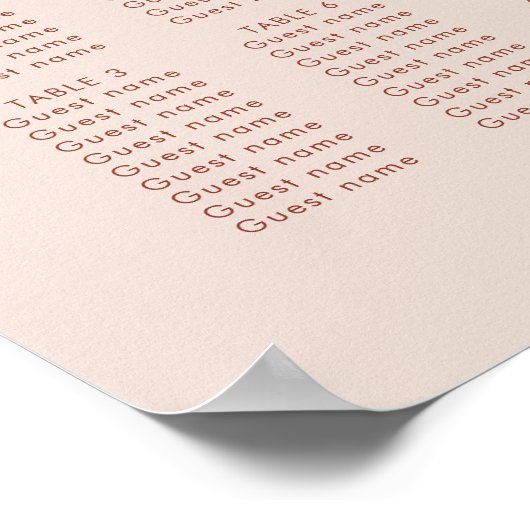Stylish retro peach pink wedding seating chart ポスター (角)