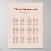 Stylish retro peach pink wedding seating chart ポスター (正面)
