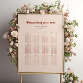 Stylish retro peach pink wedding seating chart ポスター