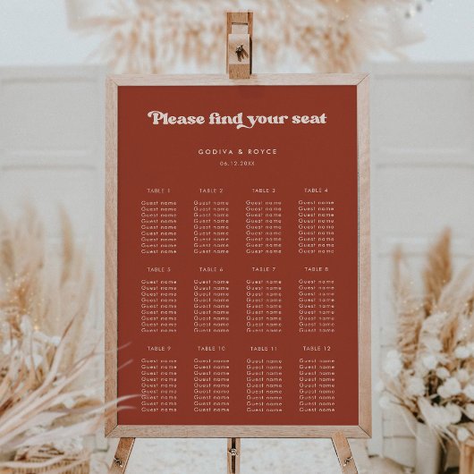 Stylish retro terracotta wedding seating chart ポスター
