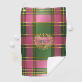 Stylish Rich Pink Green Plaid Crest Monogram ゴルフタオル (インサイチュ)
