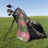 Stylish Rich Pink Green Plaid Crest Monogram ゴルフタオル (グリーン)