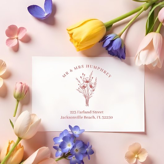 Stylish Romantic Poppies Wildflowers Bouquet ラバースタンプ