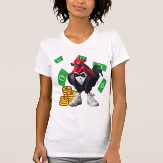 Stylish Rooster with Money and Sunglasses Tシャツ