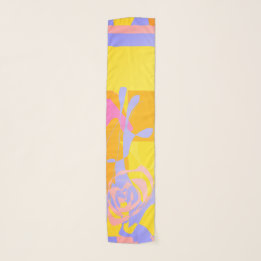Stylish Rose Blue Yellow Flowery Design Scarf スカーフ