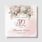 Stylish Rose Gold Blush Flowers 50th Birthday ゲストブック (正面)