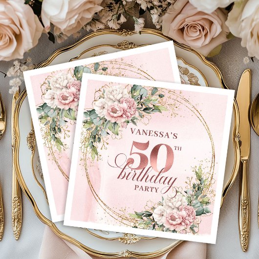 Stylish Rose Gold Dusty Pink 50th Birthday Party  スタンダードカクテルナプキン