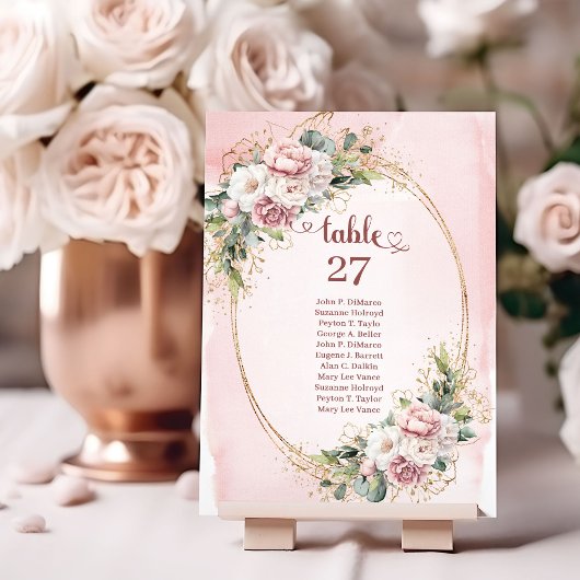 Stylish Rose Gold Flowers Eucalyptus Table Numbers テーブルナンバー
