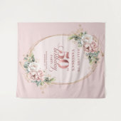 Stylish Rose Gold Greenery 50th Birthday Banner タペストリー (正面(横))