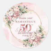 Stylish Rose Gold Pastel Pink 50th Birthday Party  ラウンドシール (正面)