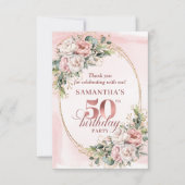 Stylish Rose Gold Pastel Pink 50th Birthday Thank サンキューカード (正面)