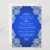 Stylish Royal Blue Floral Lace Wedding Invitation シーズンカード (正面)