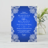 Stylish Royal Blue Floral Lace Wedding Invitation シーズンカード (スタンド正面)