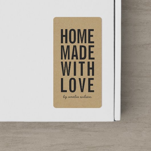 Stylish Rustic Bold Homemade with Love Faux Kraft ラベル