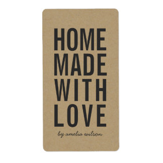 Stylish Rustic Bold Homemade with Love Faux Kraft ラベル