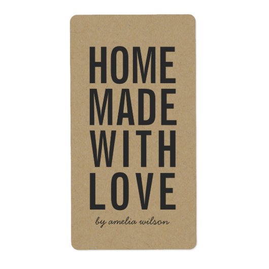 Stylish Rustic Bold Homemade with Love Faux Kraft ラベル (正面)