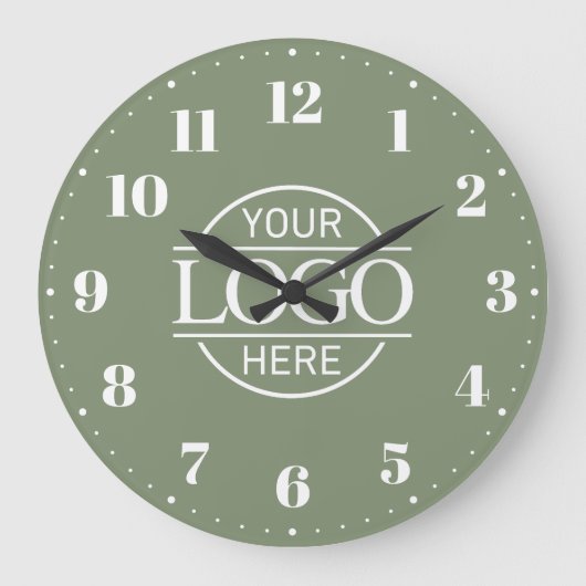 Stylish Sage Green Branded Company Business Logo ラージ壁時計 (正面)