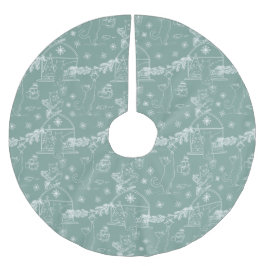 Stylish sage Hand drawn cats & Christmas tree  ブラッシュドポリエステルツリースカート