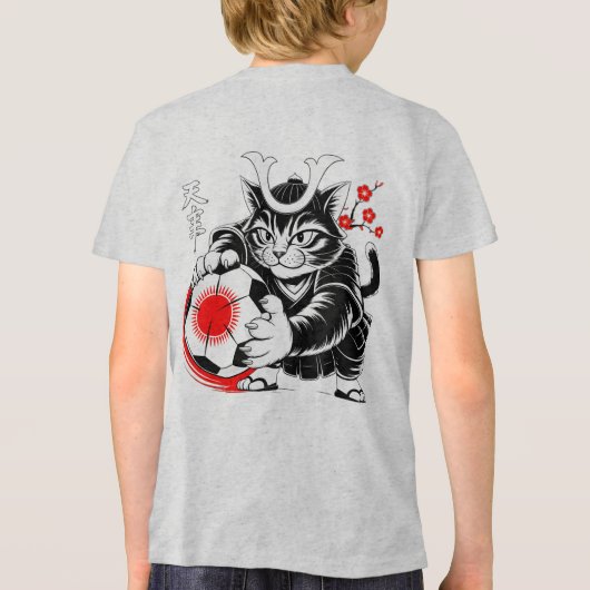 Stylish Samurai Cat Japan Soccer For Football fans トライブレンドＴシャツ (裏面)
