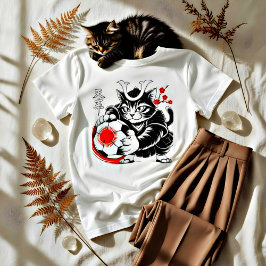 Stylish Samurai Cat Japan Soccer For Football fans Tシャツ