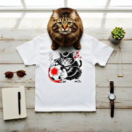 Stylish Samurai Cat Japan Soccer For Football fans Tシャツ