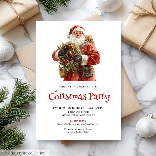 Stylish Santa Claus Pine Wreath Holiday Dinner  招待状