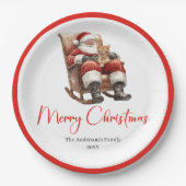 Stylish Santa Claus Rustic Vintage Christmas Plate ペーパープレート (正面)
