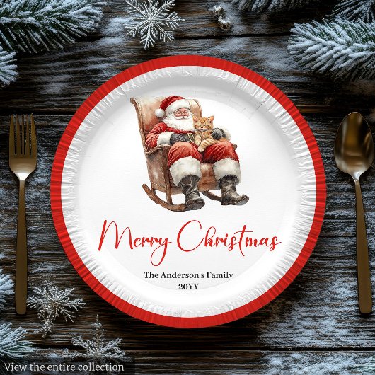 Stylish Santa Claus Rustic Vintage Christmas Plate ペーパープレート