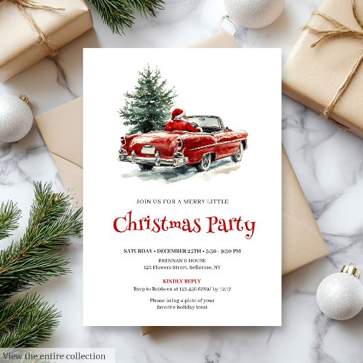Stylish Santa Pine Wreath Office Party Invitation 招待状