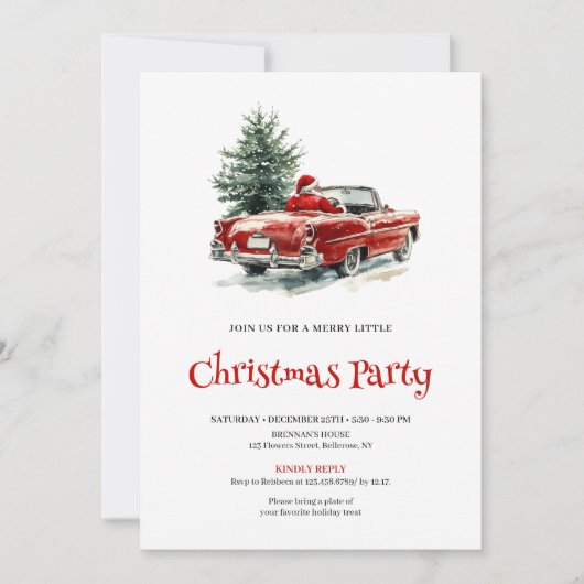 Stylish Santa Pine Wreath Office Party Invitation 招待状 (正面)