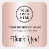 Stylish Script Business Logo Thank You Rose Gold スクエアシール (正面)