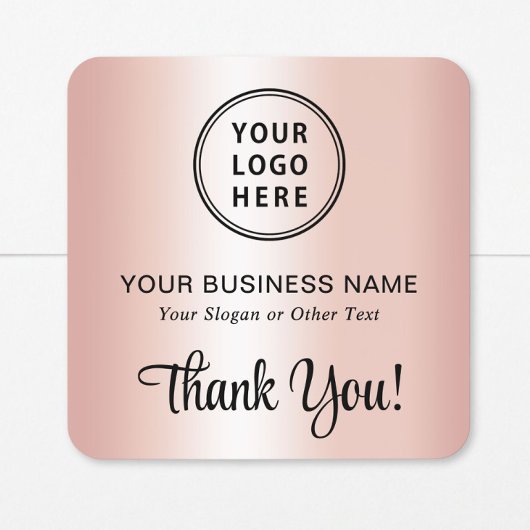 Stylish Script Business Logo Thank You Rose Gold スクエアシール