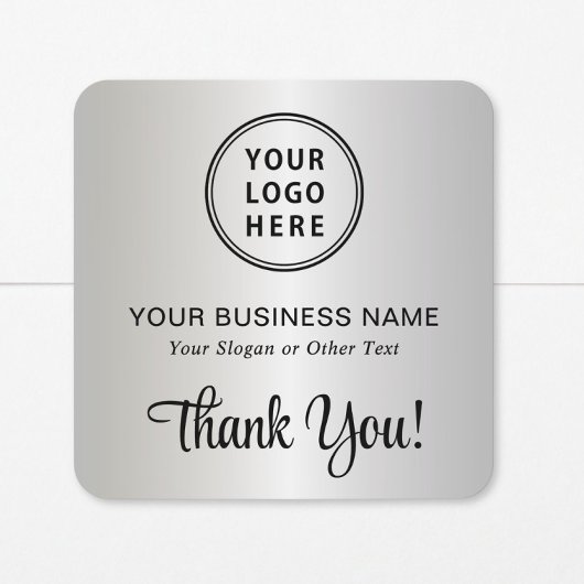 Stylish Script Business Logo Thank You Silver スクエアシール
