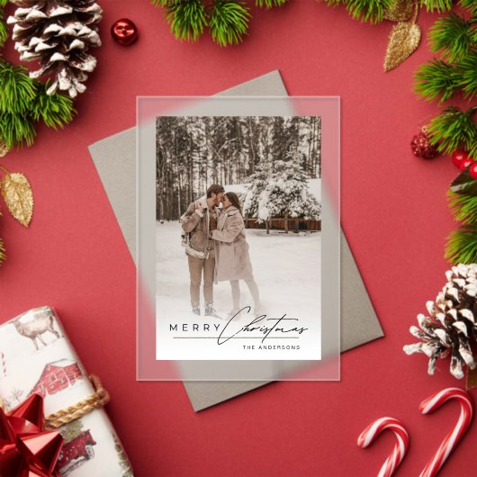 Stylish Script Elegant Photo Merry Christmas Card アクリル招待状 (インサイチュ (クリスマス))