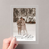 Stylish Script Elegant Photo Merry Christmas Card アクリル招待状 (インサイチュ (ポータブル))